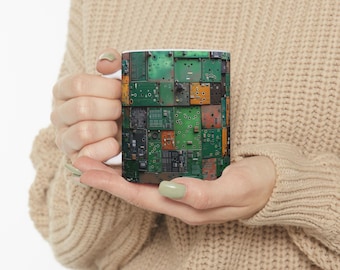 Taza de chip de computadora, taza de placa de circuito, taza de nerd, taza de ciencia de circuitos, taza de tecnología, taza de programador, idea de regalo para ingeniero de software