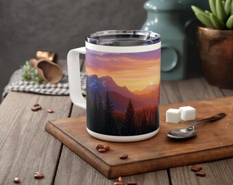 Geïsoleerde reismok bergbos zonsopgang, paarse bergen beker, mok Colorado zonsondergang, koffiemok geweldige zonsondergang, gezinsleven berg