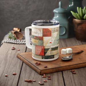 Drafting Sketches & Angles Collage Insulated Travel Mug, Floor Plans Blueprint Art Cup, Blueprint Construction Site Gift Idea For Architect