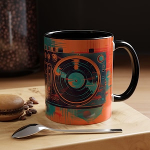 Turntable Digital Abstract Music Beats Coffee Mug, DJ Coffee Cup, Beats And Rhymes Coffee Mug, Vinyl Records, Gift For DJ or Musician