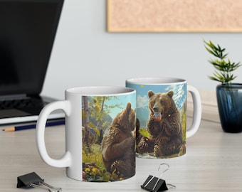Honey Bears Mug, Winter Mug, Bear Mug, Animals Mug, Nature Mug, Mountains, Spring Mug, Bear Picnic, Gift Ideas, Gift For Him, Gift For Her