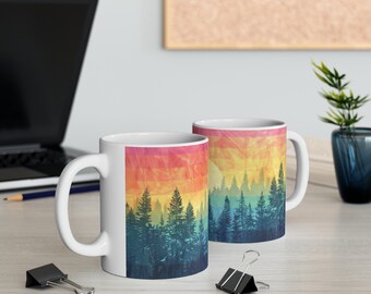 Caneca Gay Pride Forest Sunset, Caneca Pride, Caneca LGBTQ, Caneca Queer, Design de Caneca Legal, Ideias para Presentes, Presente para Amigo Gay, Presente para Amigo Lésbico