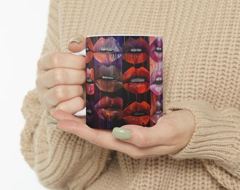 Painted Lips Mug, Lipstick Mug, Kiss Mug, Kissing, Valentines Gift, Art Painting Gift, Coffee, Tea, Gift Idea, Gift For Her, Gift For Him