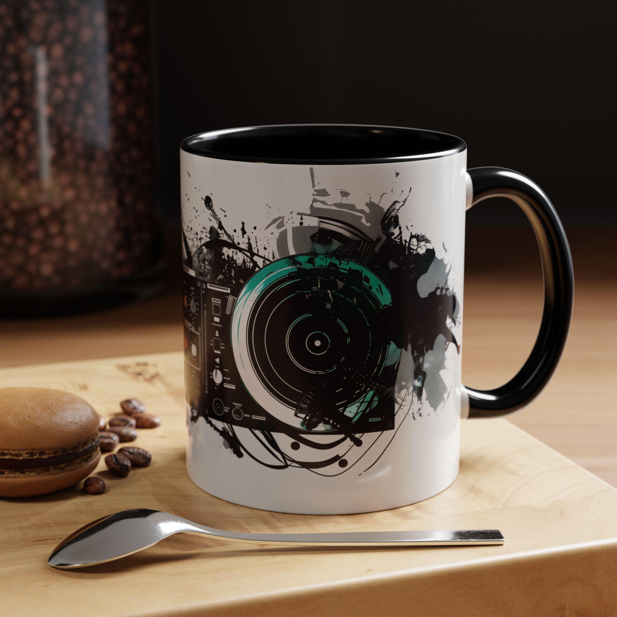 Turntable Digital Abstract Music Beats B&W Coffee Mug, DJ Coffee