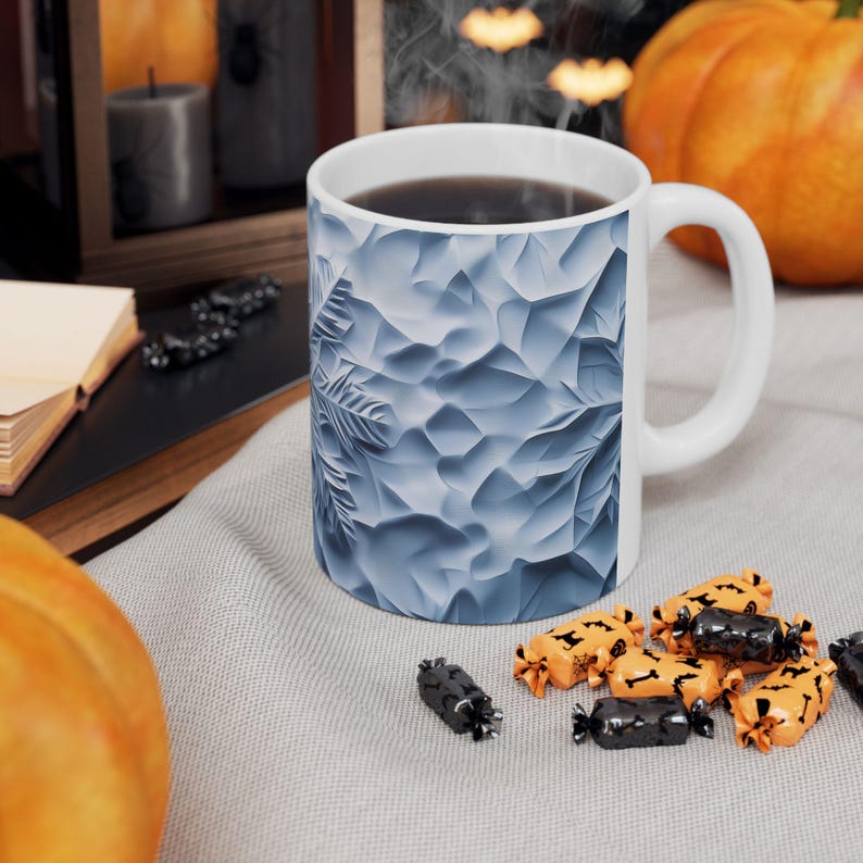 Taza de café con diseño de escultura de hielo de copo de nieve congelado, taza grande de cerámica con temática de invierno nevado, decoración artística navideña. imagen 4