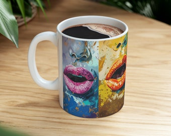 Painted Mouths Mug, Lipstick Mug, Kiss Mug, Kissing, Valentines Gift, Art Painting Gift, Coffee, Tea, Gift Idea, Gift For Her, Gift For Him