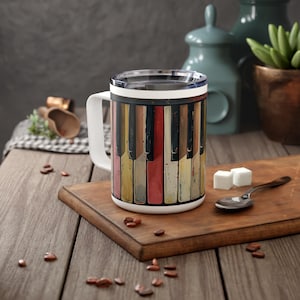 Painted Piano Keys Insulated Travel Mug, Musical Instrument Cup, Keyboard Painted Art, Music Industry Art, Pianist Gift Idea, Musician Gift