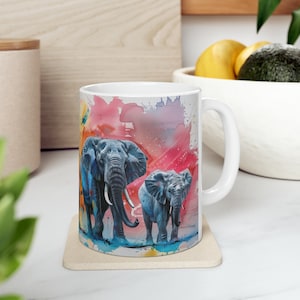 Painted Elephants Mug, Artsy Mug, Elephant Mug, Animals Mug, Zoo Mug, Painting Mug, Gift Ideas, Gift For Boyfriend, Gift For Girlfriend