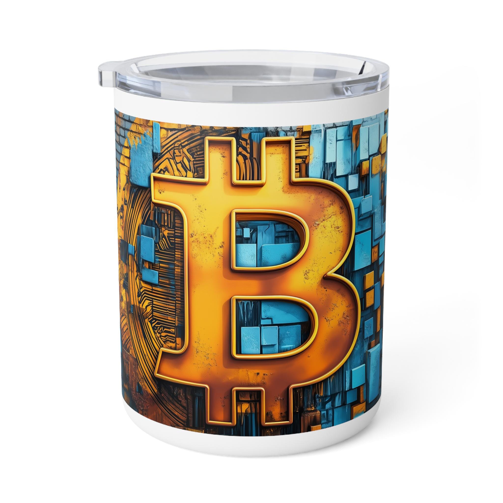 ビットコイン 暗号通貨押し出し形状 ペイント壁グラフィティ アート 断熱トラベルマグ、BTC 暗号通貨ポップアート カップ、Defi ブロックチェーン  コイン デザイン