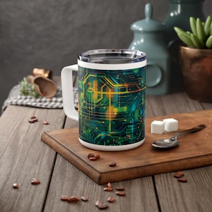 Circuit Board Computer Science Insulated Travel Mug, Computer Nerd Cup, Tech Mug Gift Idea, Programmer Mug, Wired Gift Idea For Friends