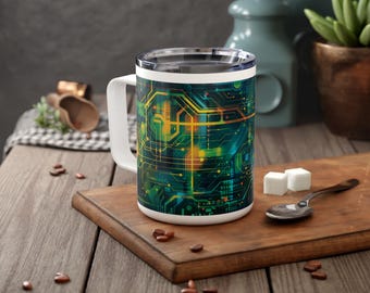 Circuit Board Computer Science Insulated Travel Mug, Computer Nerd Cup, Tech Mug Gift Idea, Programmer Mug, Wired Gift Idea For Friends