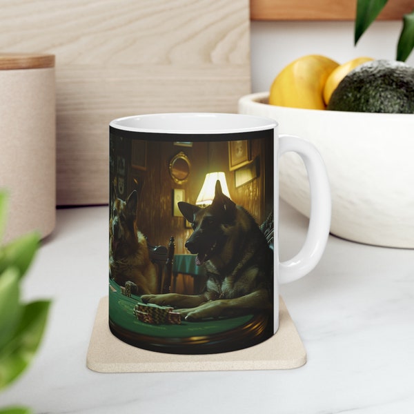 German Shepherds Playing Poker Mug, Dogs Mug, Cards Mug, Poker Dogs Mug, Animals Mug, Shepherd, Gift Idea, Gift For Him, Gift For Girlfriend