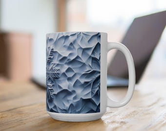 Gefrorene Schneeflocke Eis Skulptur Design Kaffeetasse, Verschneite Winter Große Keramik Tasse, Weihnachtsferien Saison Artsy Decor