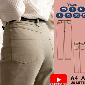 Pode incluir: Um padrão de costura para calças com um bolso traseiro. O padrão está disponível nos tamanhos XS, S, M, L, XL, 2XL e 3XL. O padrão é para os tamanhos de papel A4, A0 e US Letter. O padrão está disponível com legendas.