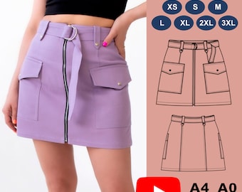 Skirt Pattern Cargo Mini Skirt Sewing Pattern Pdf