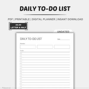 Daily To Do List Printable, To Do List Template, Daily Planner, Digital Planner, Instant Download, PDF/A4-A5-Letter&Half Letter