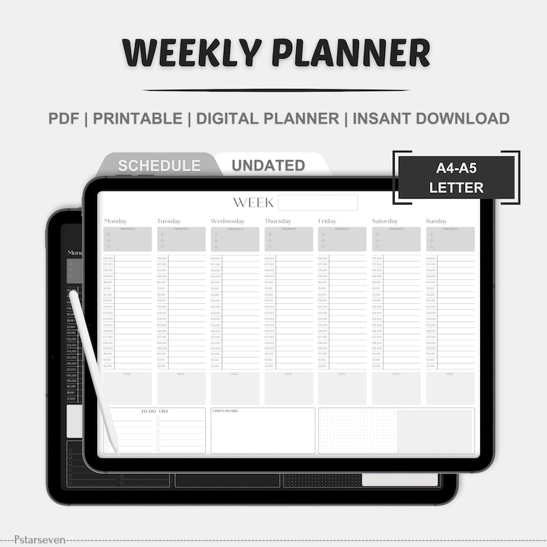 Undated Weekly Planner Printable: A4 A5 Letter Sizes (PDF Download - Etsy