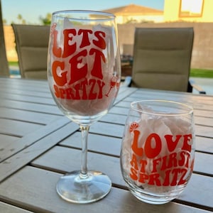 Love at First Spritz Bachelorette Cups, Feeling Spritzy, Bridesmaid Gift, Personalized Wine Glass, Bridal Shower, Bach Party Favors, Aperol