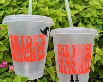The Witch is Getting Hitched, Bride's Witches Bachelorette Party Cups, Gothic Bachelorette, Halloween Bride, Death Do Us Party, Bach Gifts