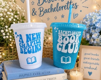 Bachelorette Party Cups, Book Club Bachelorette, Bookish Bride Cups, A New Chapter Begins, Book Lover Bach Party, Girls Trip Cups