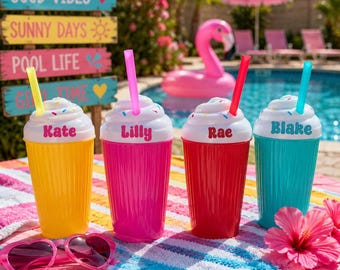 Personalized Toddler Tumbler, Colorful Kids Cup with Lid and Straw, Party Favor