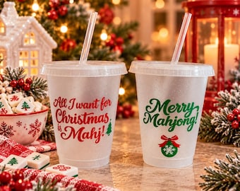 Christmas Mahjong Cups Personalized, Mahjong Club Gift, American Mahjong, Mahjong Group Gift