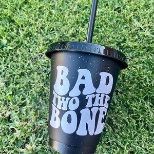 Bad Two The Bone 2nd Birthday Party Cups, party cup custom, Kids Party Favor, Kids Tumbler with Lid and Straw, Skelton Theme Party Decor Bild 5
