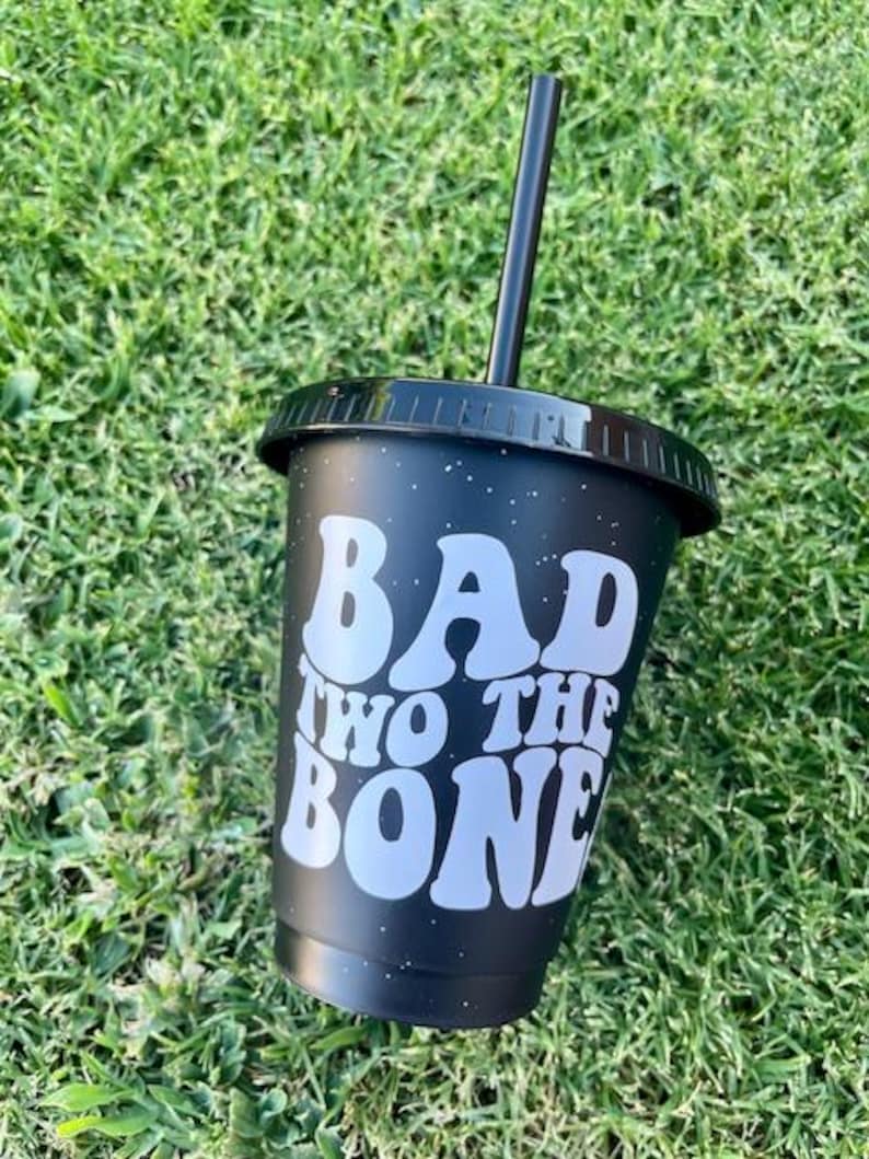 Bad Two The Bone 2nd Birthday Party Cups, party cup custom, Kids Party Favor, Kids Tumbler with Lid and Straw, Skelton Theme Party Decor Bild 5