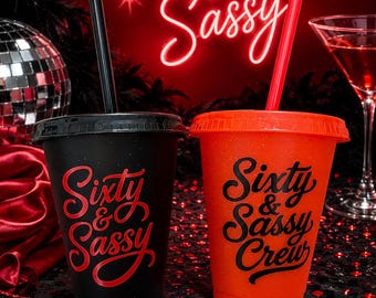 60th Birthday Cups, 60 and Sassy, Adult Party Favor