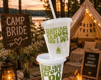 Camp Bachelorette Party Cups, Cabin Crew Favors, Camping Theme