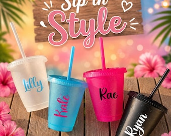 Personalized Plastic Cup with Lid and Straw, 16 oz. Custom Cup, Bachelorette Gift, Personalized Party Cups, Party Gift, Reusable Cold Cup