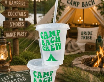 Camp Bachelorette Party Cups, Retro Camper, Bride & Crew