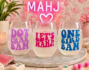 Mahjong Wine Glass Personalized, Mahjong Gifts for Her