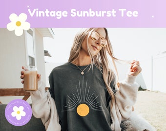 Sunburst Vintage TShirt, Komfort Farben TShirt, Boho Shirt, Sonnen Shirt, Geburtstagsgeschenk, Damen Shirt, Inspiration Geschenk