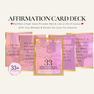 Tarjetas de afirmación para tener confianza en las citas, imprimibles, para manifestar un hombre proveedor de alto valor y abrazar la energía femenina, tablero de visualización de manifestación