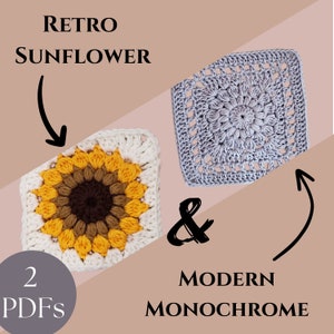 Easy Sunflower Granny Square Pattern, Beginner Crochet Sunflower Pattern, Good for Sunflower Top, Sunflower Bag, Sunflower Blanket, vintage
