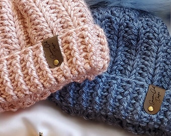 Pom Pom Crochet Hat Pattern, Adult and child size beanie, Fall, Winter, Easy, Herringbone, Beginner, Video tutorials, Fairfax Hat