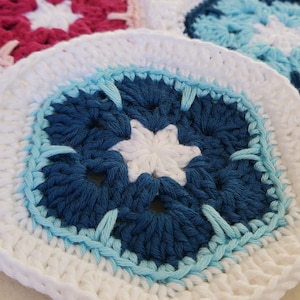 Easy African Flower Hexagon pattern, Beginner Crochet Hexi, Good for DIY Top, Bag, Blanket, sweaters, vests, pants, stockings, Violet