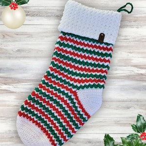 Patrón fácil de ganchillo para calcetín navideño a rayas, para principiantes (patrón en PDF)