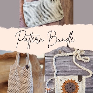 Crochet Bag Pattern Bundle, Easy Beginner Patterns, Gift Idea, Quick Project, No Sew Crochet, Sunflower Purse, Farmers Market Tote, Custom