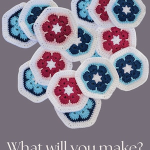 Easy African Flower Hexagon pattern, Beginner Crochet Hexi, Good for DIY Top, Bag, Blanket, sweaters, vests, pants, stockings, Violet