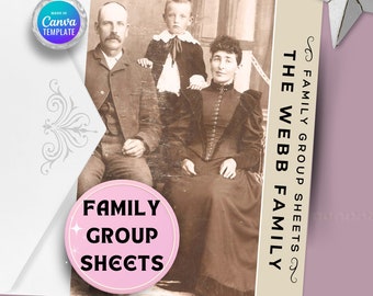 Family Group Sheets Genealogy Record Ancestor Template Digital Download Gift Custom Photograph Printable Ancestry Research Canva Forms iPad