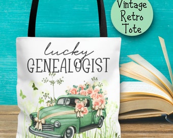 Vintage TOTE Bag for Research Large Green Floral Bag for Genealogy Shoulder Bag Family Historian Gift Library Study Unique Book Handbag