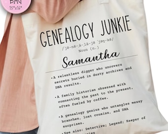 Benutzerdefinierte Genealogy Junkie Taschen, personalisierte Familiengeschichte Geschenk
