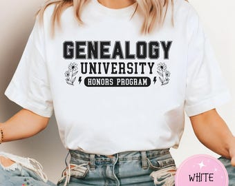 Genealogische Universität Honours Programm Komfortfarben T-Shirt Familiengeschichte Wurzeln Ancestry Forschung Geschenk Genealoge Bekleidung Vintage Style Tee