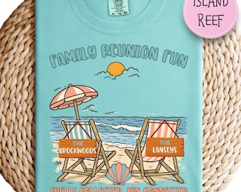 Personalisierte Familientreffen Komfort Farben T-Shirt, Seashell Küstendesign