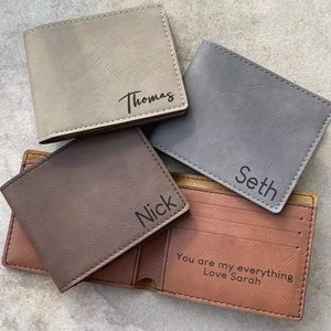 Regalo de aniversario para él, billetera personalizada, billetera grabada, billetera de cuero, billetera personalizada, regalo de novio para hombres, regalo para papá