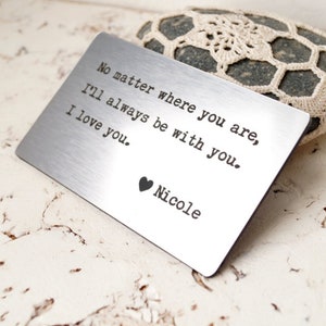 Tarjeta de billetera metálica personalizada con mensaje propio: un regalo romántico y sentimental para él, ella, esposa, esposo, Día del Padre y Día de la Madre.