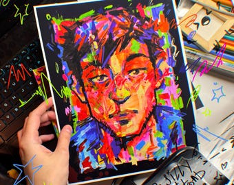Dispatch Robert Robertson III POSTERS my love! Super colorful silly fanmerch Dispatch with traditional art textures x blue Mecha Man