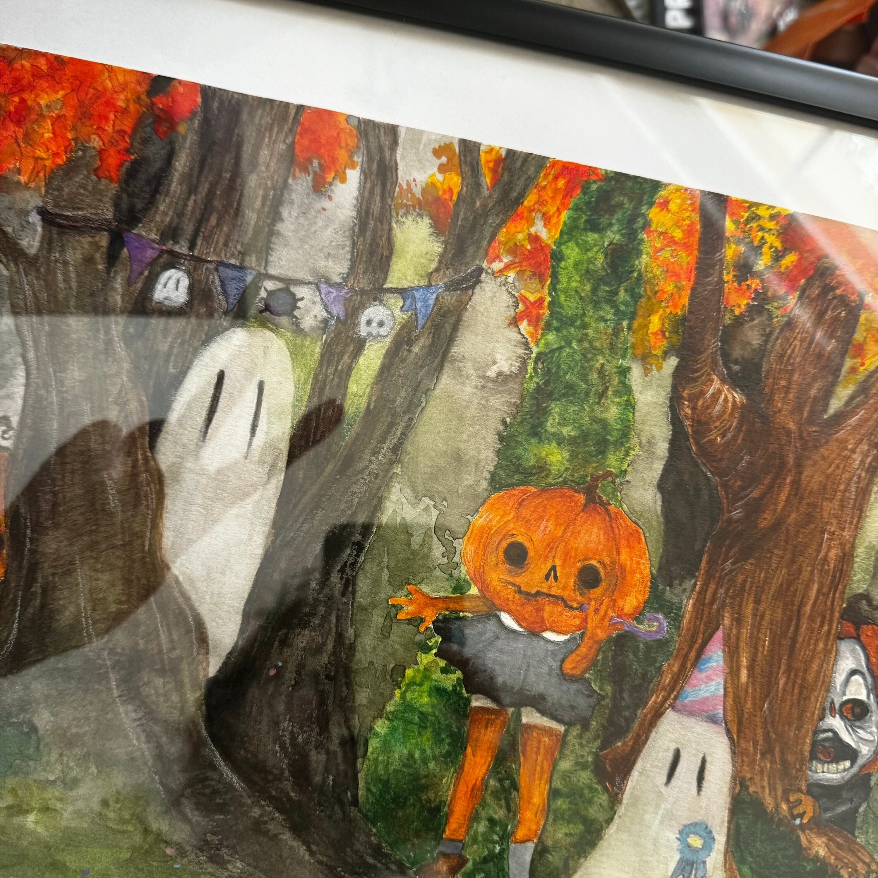 Framed Halloween Art: Silly Ghosts and Pumpkins Illustration - Etsy